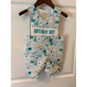 Hibiscus & Honey Smocked Birthday Boy Jon Jon Blue Cupcake Print Romper 18M